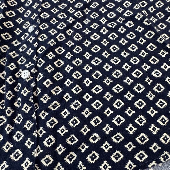 Jach's Girlfriend Large Short Sleeve Button Up Navy Blue and White Blouse - Picture 3 of 8